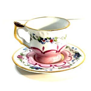 Beautiful Hand Painted Demitasse Delicate Pink Gold Aveiro Portugal Espresso Cup